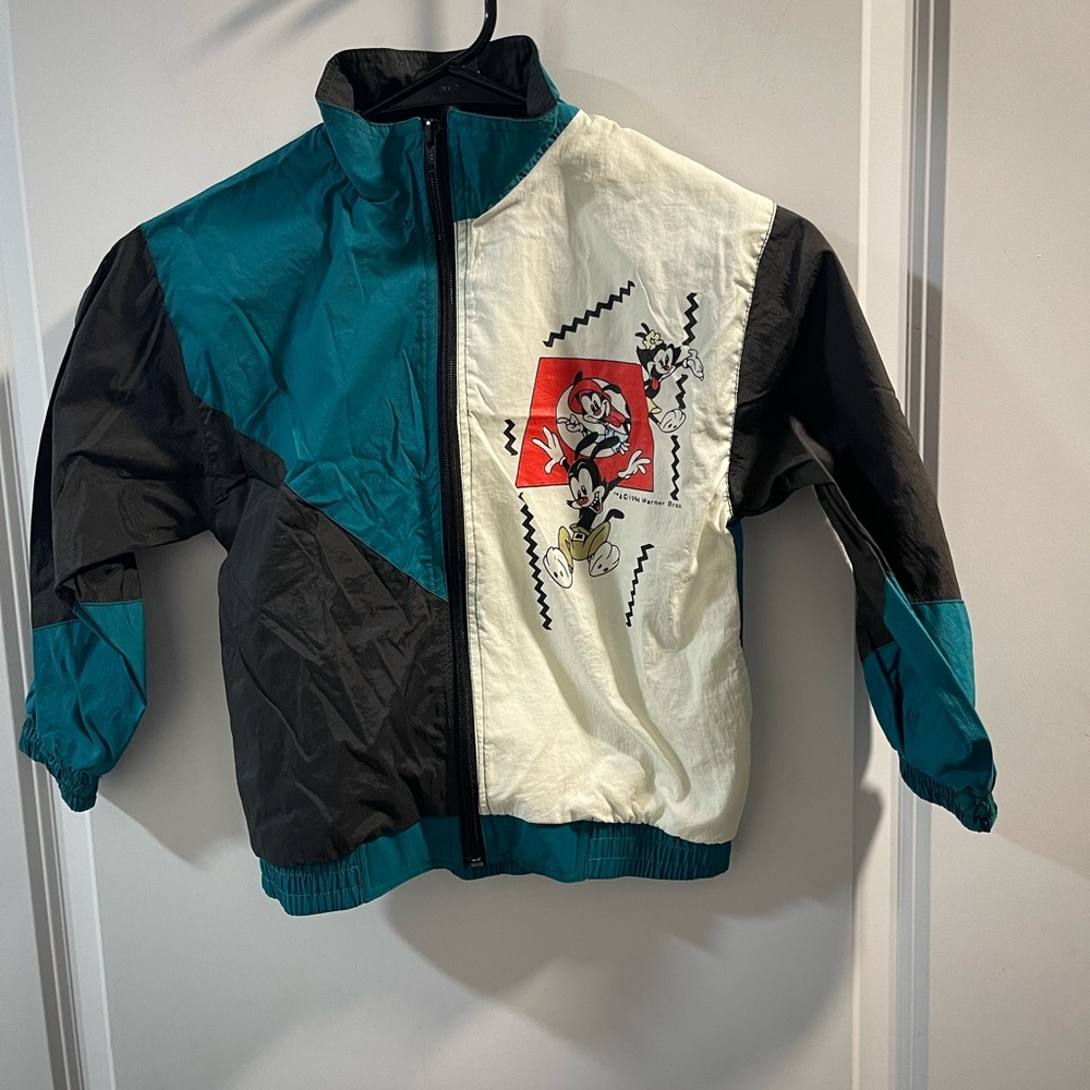 Animaniacs Vintage Kids Mickey Mouse Colorblock Rain Jacket - Teal/Black/Cream